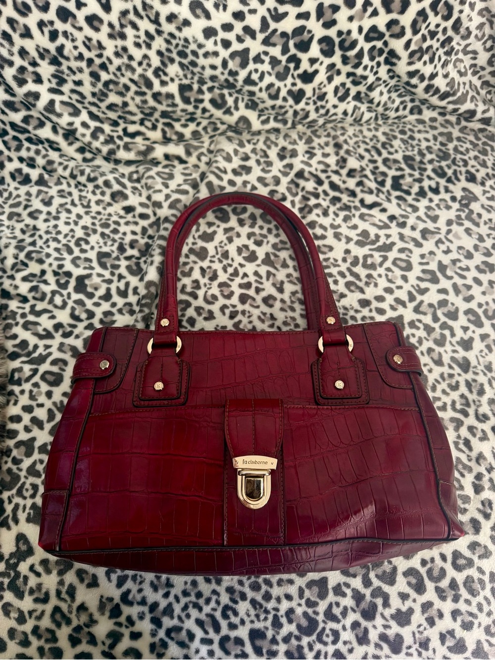 Burgundy Croc-Embossed Handbag